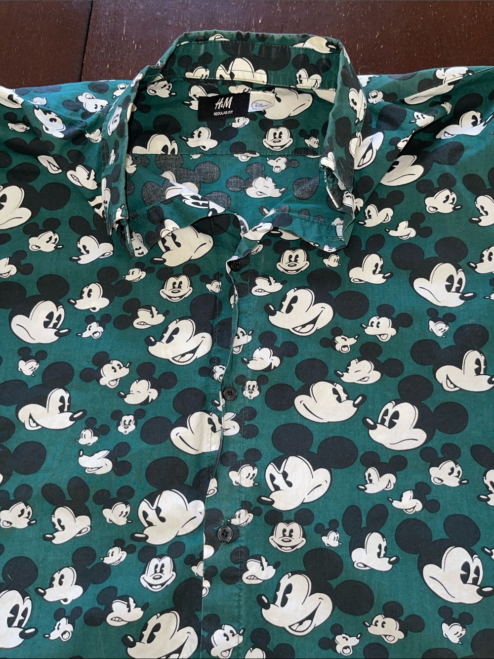 H&M Teal Green Mickey Mouse Print Long Sleeve Shirt